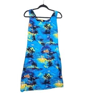 Royal Creations Hawaii Dress Palm Tree Aloha‎ Print Blue Size L